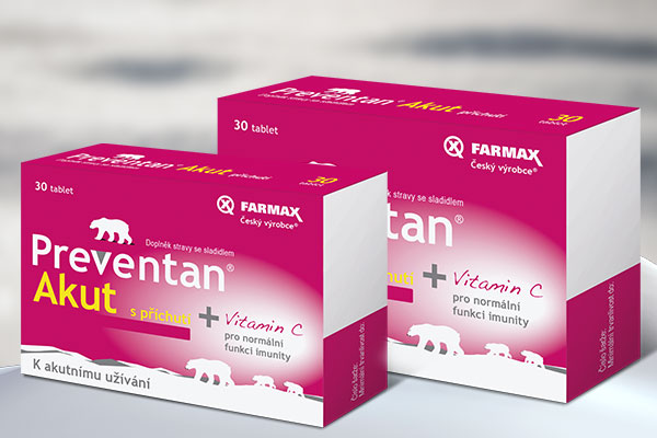preventan akut, pro zdravou funkci imunity, určeno pro děti od tří let, seniory a dospělé, + vitamín C, Cucavé pastilky