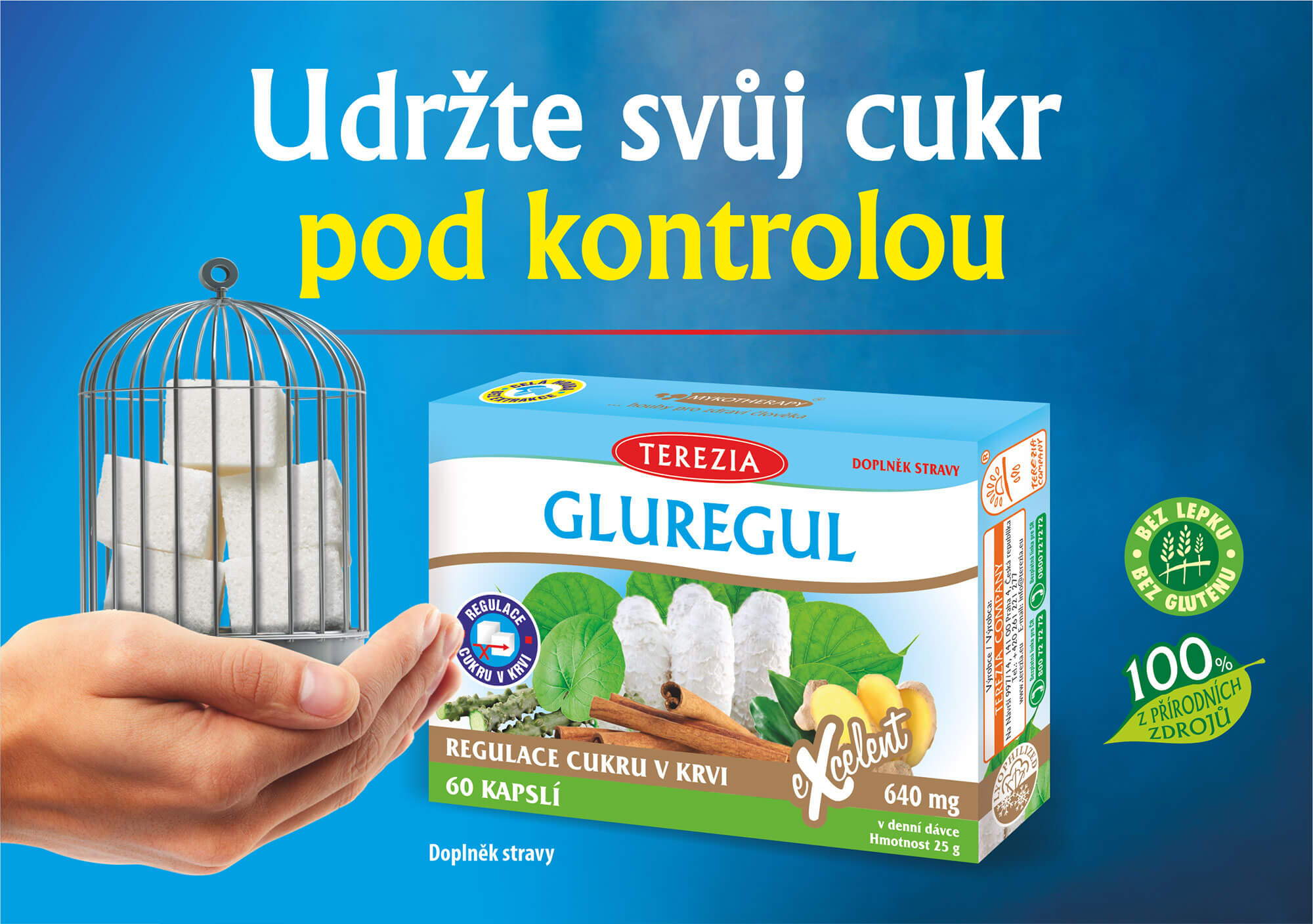Terezia, Gluregul, 60 kapslí, snižuje hladinu cukru v krvi, 100% přírodní složení