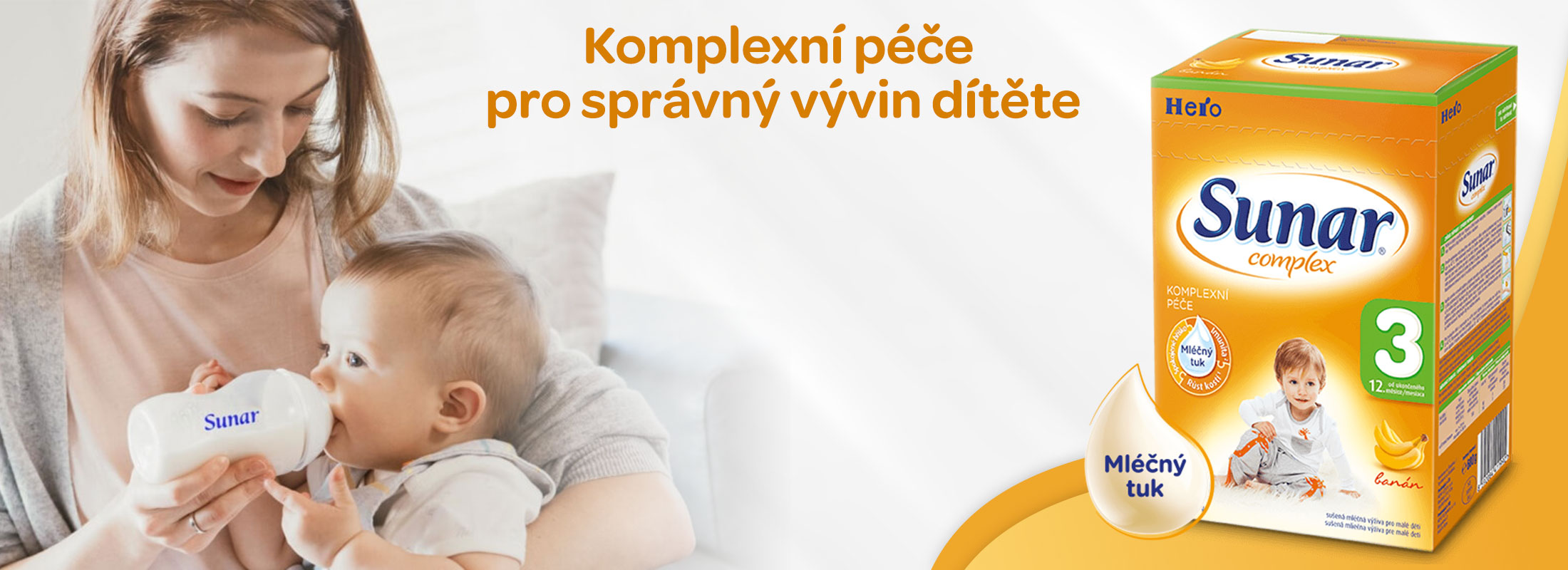 Sunar complex 3, kojenecké mléko od 12.měsíce, příchuť banán, mléčná chuť, vláknina, fluor, zdravé kosti a zuby, spokojené bříško