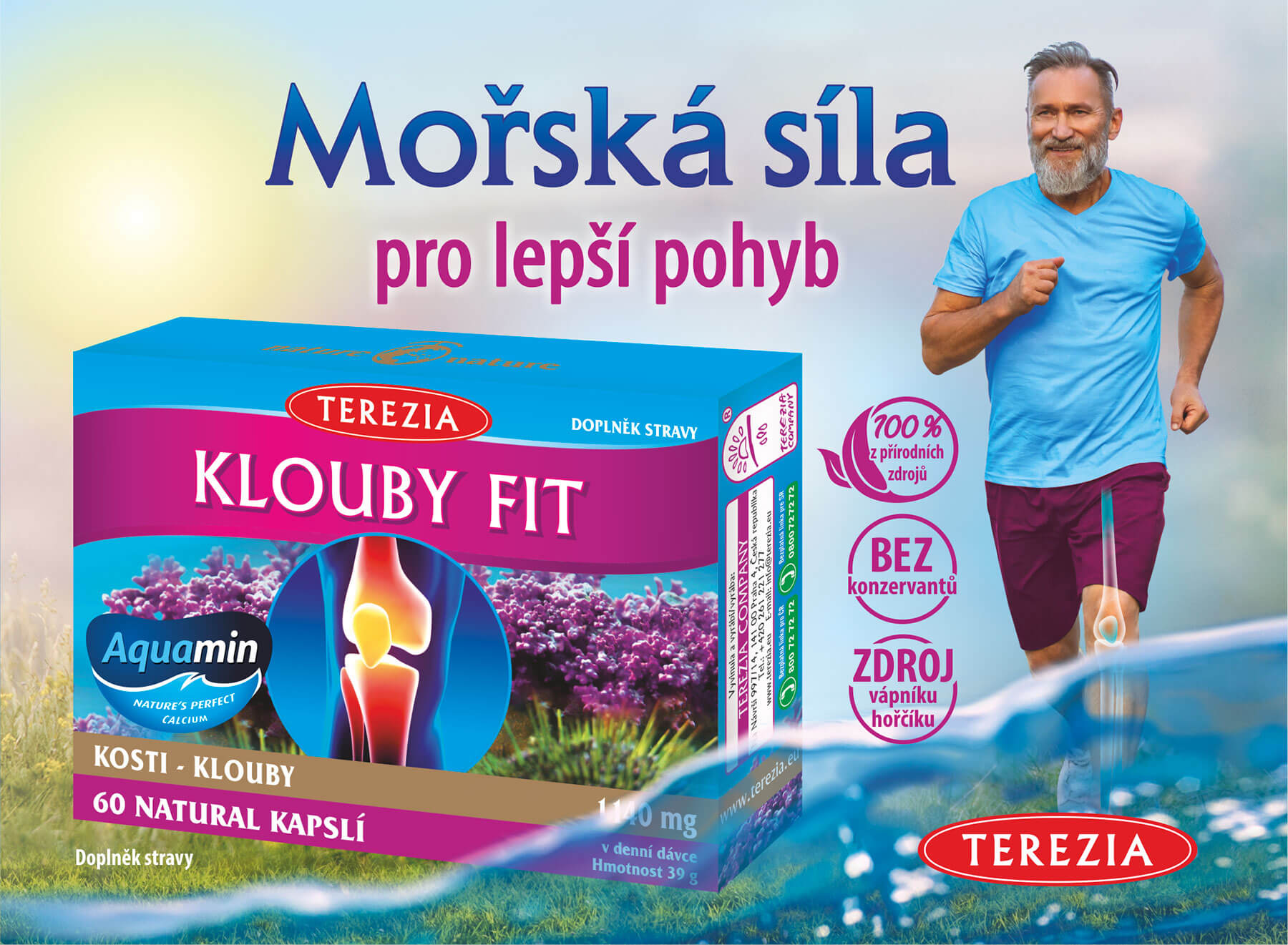 Terezia, klouby fit, zdroj hořčíku, vápníku a vitamínu D, bez konzervantů, bez lepku, pro zdravé kosti a klouby