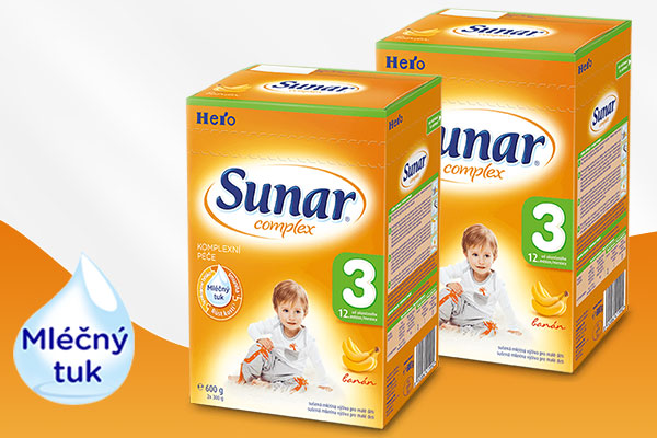 Sunar complex 3, příchuť banán, kojenecké mléko, mléčný tuk,zdroj energie, důležitý pro vstřebávaní vitamínu, bioaktivní látky