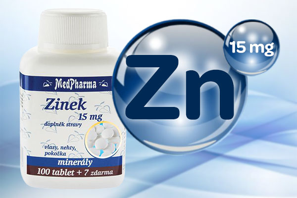 Zinek , 15mg, medpharma, pro plodnost a reprodukci K udržení normálního stavu vlasů, nehtů a pokožky, k ochraně buněk před oxidativním stresem, imunita