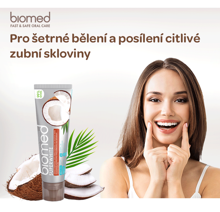 Biomed superwhite, přírodní pasta, s kokosovým olejem, skořice, pro citlivé zuby