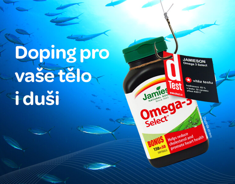 Jamieson Omega-3 Select 1000mg, 200 kapslí, banner, esenciální mastné kyseliny