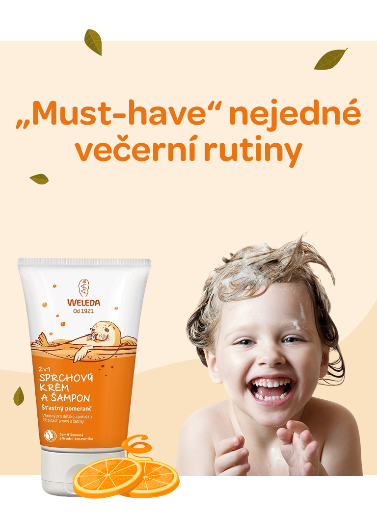 Weleda, mycí emulze nejen pro děti, s vůní pomeranče, přírodní složení, vegan, vhodné od 3 let, jemné na oči