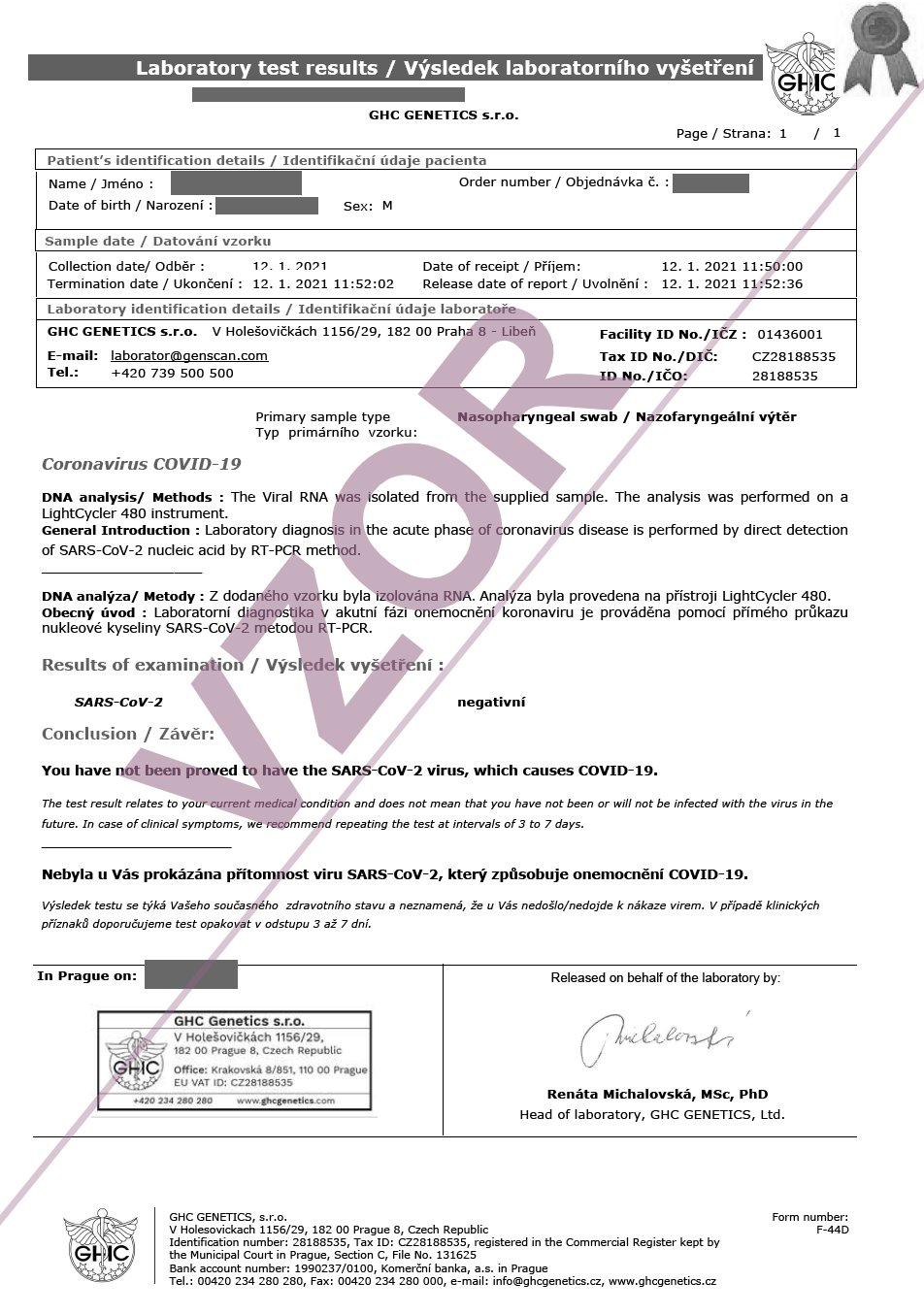 Protokol z laboratoře na Covid-19