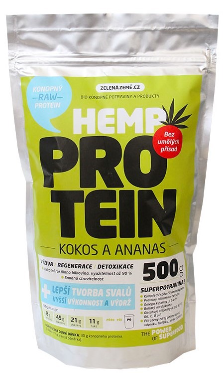 Zelená Země Konopný protein 500g kokos s ananasem