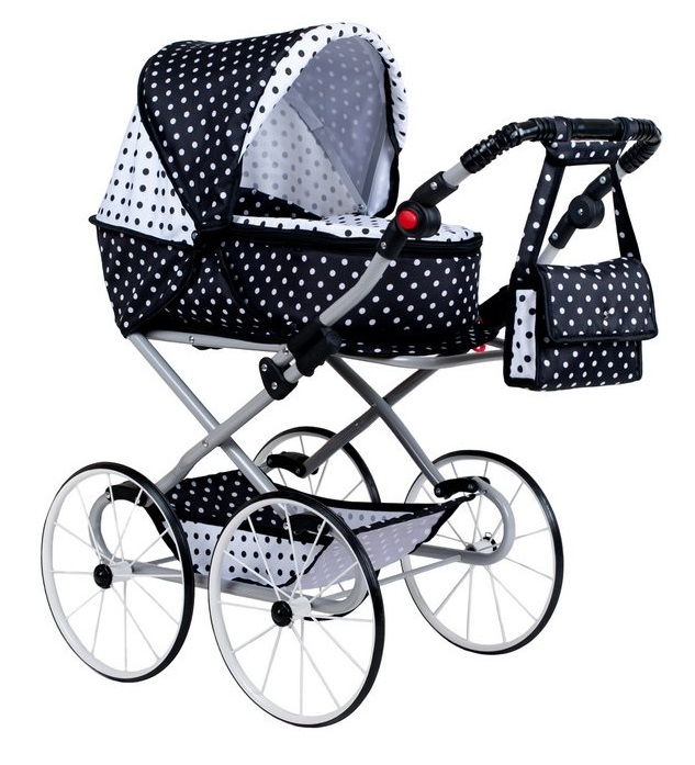 Dětský Retro kočárek pro panenky 2v1 New Baby Natálka bílo-černý