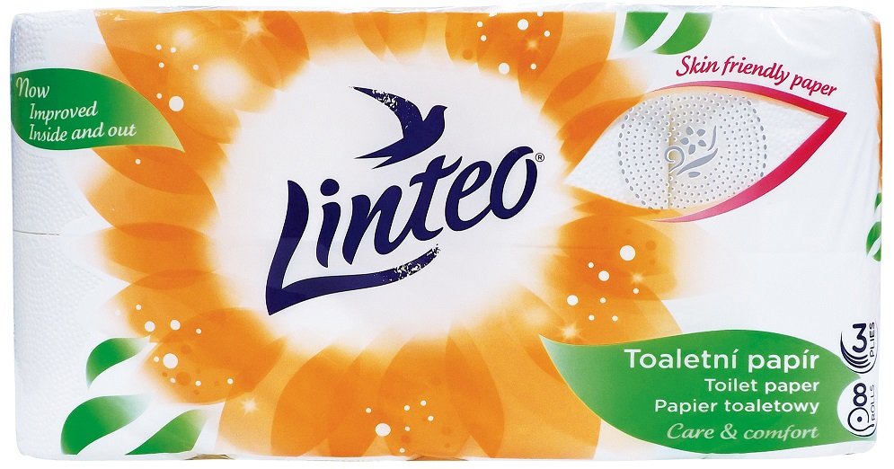Toaletní papír LINTEO 8 rolí, bílý, 3-vrstvý