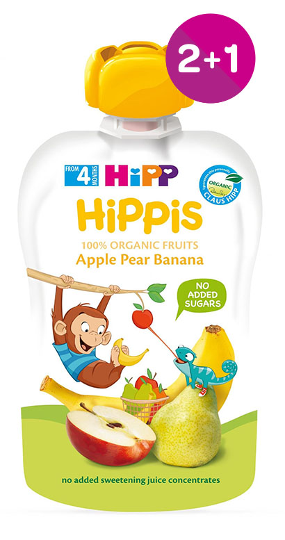 HiPP BIO 100% ovoce Jablko-Hruška-Banán 100g 2+1 ZDARMA