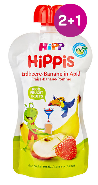 HiPP BIO 100% ovoce Jablko-Banán-Jahoda 100g 2+1 ZDARMA