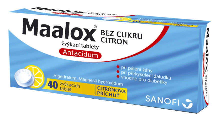 Maalox® bez cukru Citron 40 perorálních žvýkacích tablet