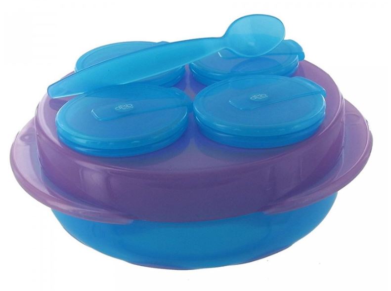 dBb Baby Snack, sada 4 misek, talíř, lžíce, tyrkysovofialová