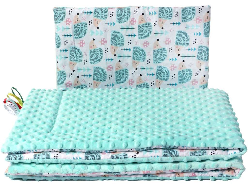 Oboustranný Set z Minky do kočárku New Baby ježek mátový