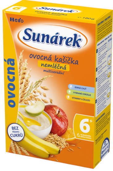 Sunárek Ovocná kašička nemléčná multicereální 180g