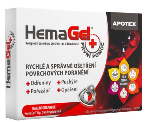 Hemagel PRVNÍ POMOC 5g+3ks krycí fólie