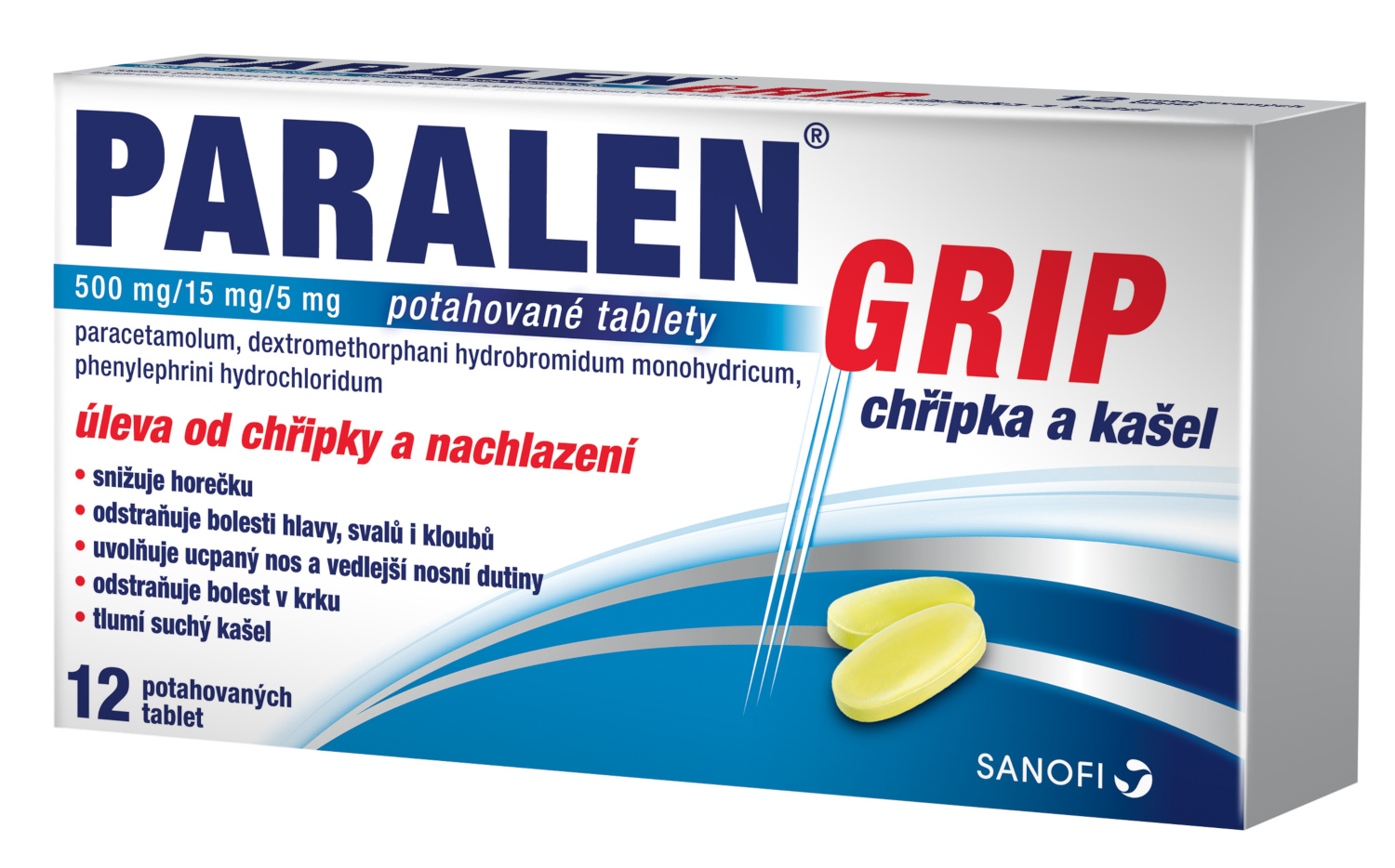 Paralen® Grip chřipka a kašel 500mg/15mg/5mg 12 tablet