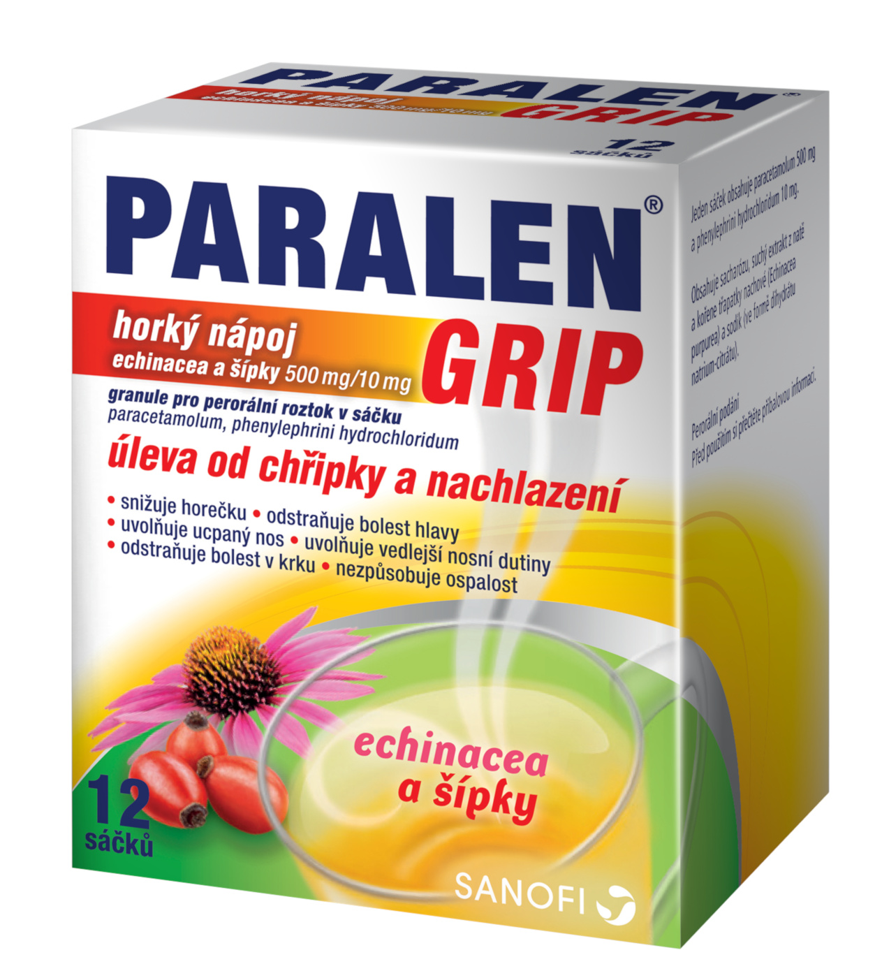 Paralen Grip horký nápoj Echinacea a šípky 12 sáčků
