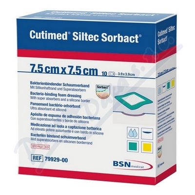 Cutimed Siltec Sorbact antimikrobní krytí 7.5x7.5cm 10ks