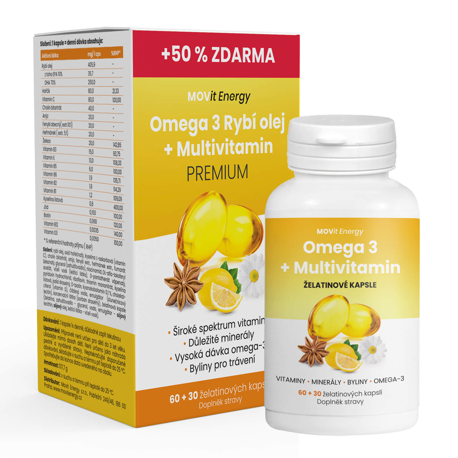 MOVit Omega 3 Rybí Olej + Multivitamin Premium 60+30 tablet