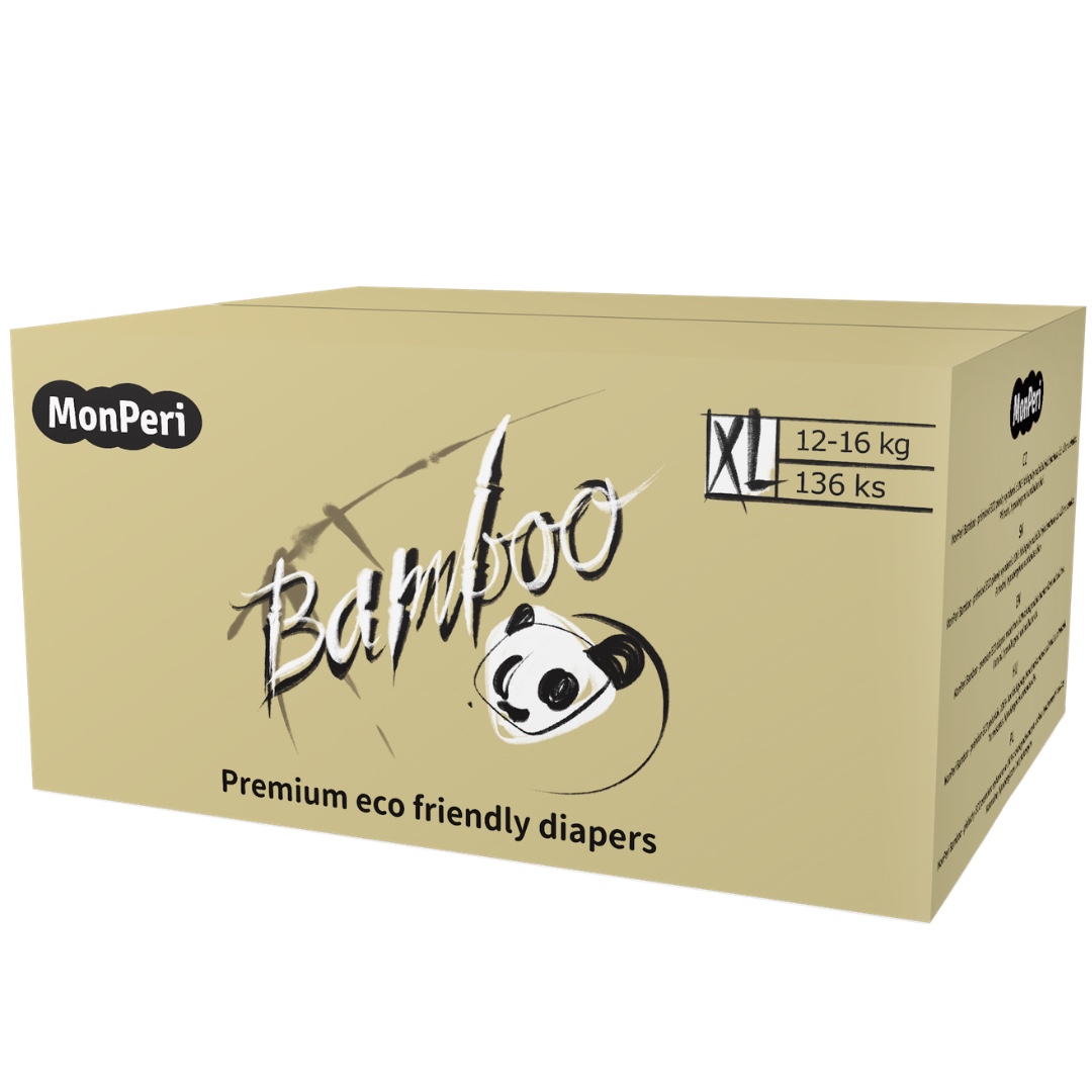 MonPeri Bamboo Mega pack XL 12–16kg Jednorázové bambusové EKO pleny 136ks